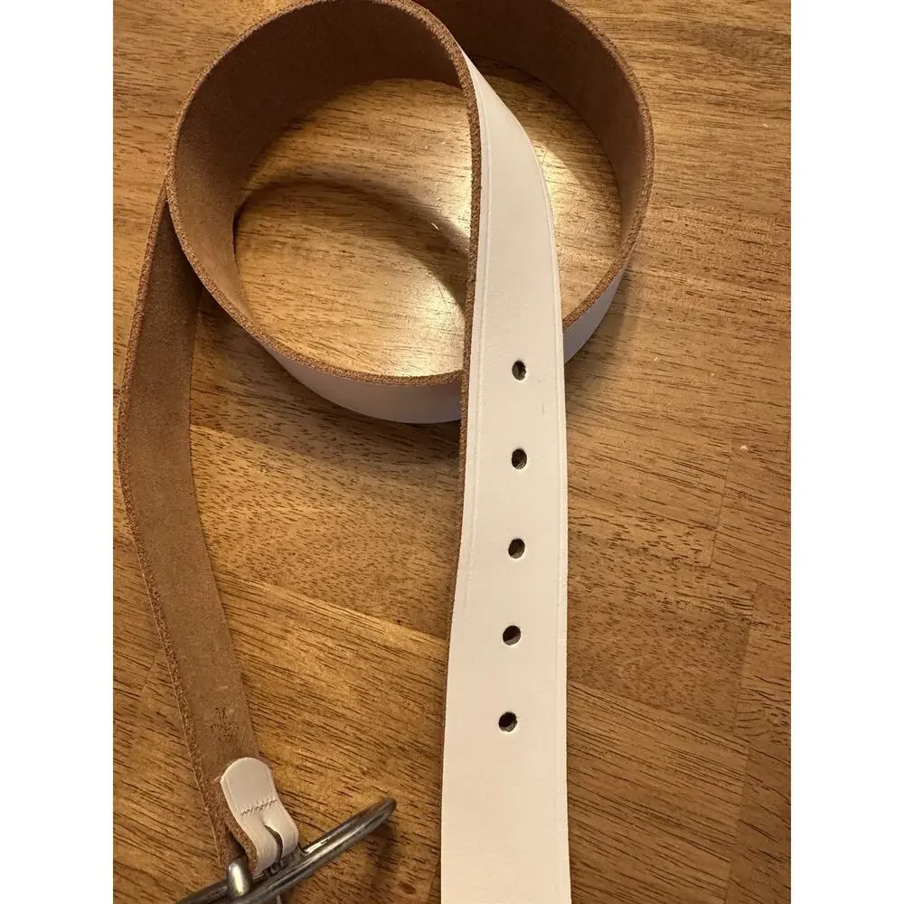 Women’s White Genuine Leather Silver Tone Heart Buckle Size XL Vintage Love Cute